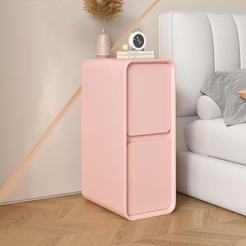 Moderner pinkfarbener Kunstleder -Nachttisch mit 2 Schubladen und schlankem Lagerschrank kleiner Beistelltisch für Schlafzimmer Wohnzimmer oder Sofa Seite 30 cm/11,8 Zoll Höhe Friendship Years von SJFJJKD