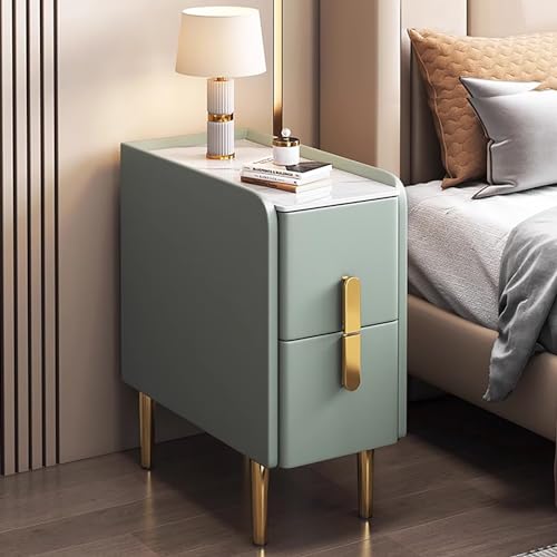 Moderner schlanker Nachttisch mit doppelter Schubladen -Lagerschrank für kleine Räume minimalistisch mit PU -Leder -Finish und Metallbeinen ideal für Schlafzimmer oder Wohnzimmer Friendship Years von SJFJJKD