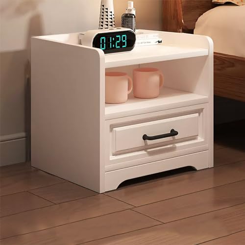 Moderner weißer Nachttisch mit Schublade und offener Lagerregal -Seitenschrank für Schlafzimmer oder Wohnzimmer Schmaler Endtisch für Bett oder Sofa 40 cm Größe Friendship Years Moderner weißer Nachttisch mit Schublade und offener Lagerregal -Seitenschrank für Schlafzimmer oder Wohnzimmer Schmaler Endtisch für Bett oder Sofa 40 cm Größe Friendship Years von SJFJJKD