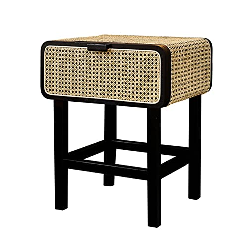 Rattan s Holz Nachttisch mit 1 Schubladen Beistelltisch Hohl Design Schlafzimmer Wohnzimmer Aufbewahrungsschrank 19 "l x17w x23.6h Nachttisch (Color : Black) Friendship Years von SJFJJKD