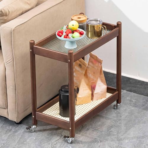 SJFJJKD 2 Tier schmaler Beistelltisch mit Lagerregal und Rädern für kleine Räume Couch Tisch Nachttisch für Wohnzimmer Schlafzimmer Nachtnuss -Walnuss -Finish Friendship Years von SJFJJKD