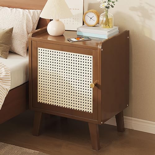 SJFJJKD Bambus -Nachttisch mit Rattan -Tür kompakter Hinternetisch für Wohnzimmer oder Schlafzimmer Lagerschrank für kleine Räume Boho Endtisch (31x26x38cm braun) Friendship Years von SJFJJKD