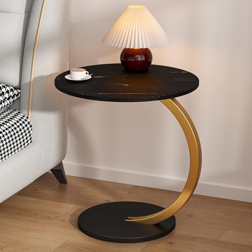 SJFJJKD C -Formsofa Seitentisch mit Rädern Vintage Laptop -Betttisch Endtisch für Büro Nachttisch mit runden oberen Akzenttisch in Schwarz -Gold -Finish Friendship Years von SJFJJKD