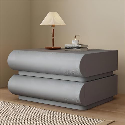 SJFJJKD Massivholz minimalistischer Nachttisch mit 2 Schubladen grau 45 cm Keine Baugruppe benötigt ideal für Schlafzimmer oder Wohnzimmer Friendship Years von SJFJJKD