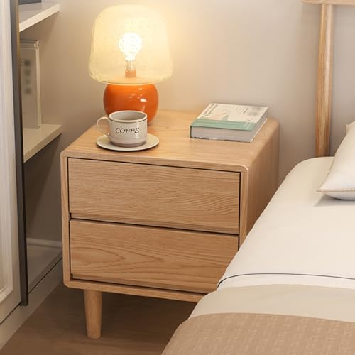 SJFJJKD Mitte des Jahrhunderts Moderner Nachttisch mit Lagerschublade und Regal für Schlafzimmer -Endtisch mit 2 Schubladen und offenem Regal Walnuss Finish Friendship Years von SJFJJKD