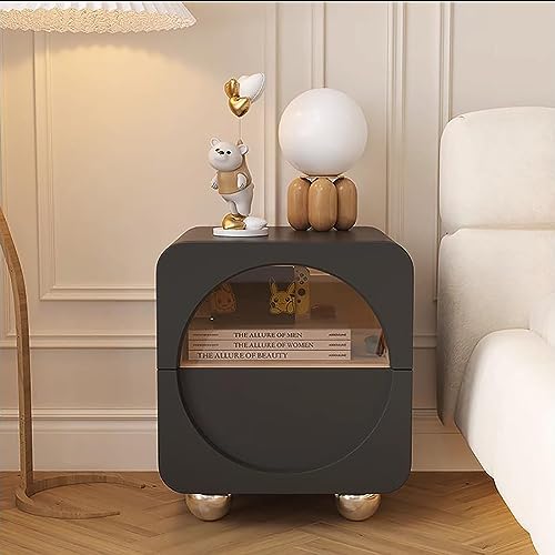 SJFJJKD Moderner Leder am Nachttisch mit blaugrünem Glas Tisch für Schlafzimmer oder Wohnzimmer minimalistisches Design (schwarz 50 x 40 x 48 cm) Friendship Years von SJFJJKD
