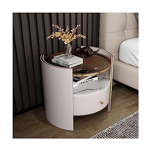 SJFJJKD Moderner Sensor Licht Holz Endtisch Nachttisch mit temperierten Glasschubladen 50x47x50 cm eleganter Nachttisch am Nachtstillstand Friendship Years von SJFJJKD