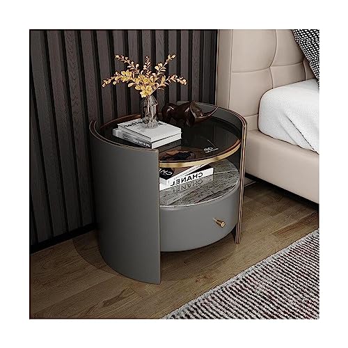 SJFJJKD Moderner Sensor Lichtholz Endtisch mit Schubladen Eleganter Nachttisch am Nachttisch mit temperamentvollem Glas Top 50x47x50 cm Friendship Years von SJFJJKD