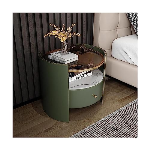 SJFJJKD Moderner Sensor Lichtholz Endtisch mit Schubladen und geschmittertem Glas elegant 50 x 47 x 50 cm Nachttisch -Bettschrank Friendship Years von SJFJJKD