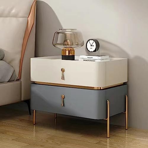 SJFJJKD Moderner beige+grau Blauer Marmor Top Holznachttisch für Schlafzimmer 17,7 Zoll Höhe Friendship Years von SJFJJKD