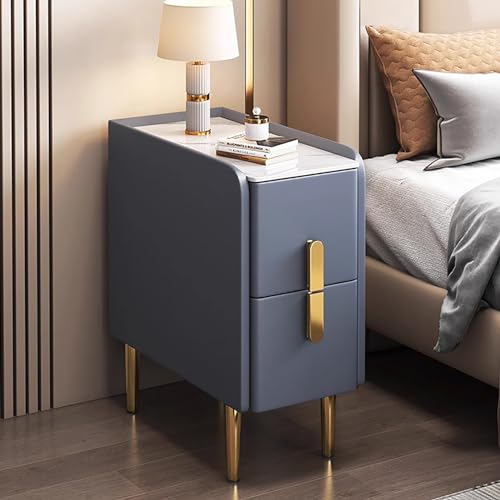 SJFJJKD Moderner minimalistischer Nachttisch mit doppelter Schubladenlager -Leder -Finish und Metallbeinen ideal für kleine Räume in Schlafzimmern und Wohnzimmer Friendship Years von SJFJJKD