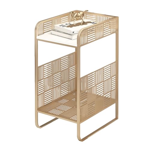 SJFJJKD Moderner schlanker Nachttisch mit Magazinregal für kleine Räume Goldener Schiefer -Top -Nachttisch 10.2 Zoll Höhe Friendship Years von SJFJJKD