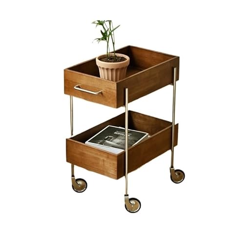 SJFJJKD Rustikaler Holzkandentisch mit Lagerregal und Edelstahlrahmen Mobile Wagen für Wohnzimmer oder Schlafzimmer Kleiner Endtisch für Sofa oder Nachtmöbel am Nacht Friendship Years von SJFJJKD