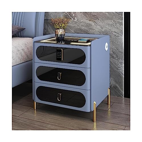 SJFJJKD Smart Wireless Lading Endtisch mit Schloss moderner Nachttischschrank mit LED -Licht -USB -Ladeanschlüssen und 3 Schubladen Holz am Nachttisch für Schlafzimmer Friendship Years von SJFJJKD