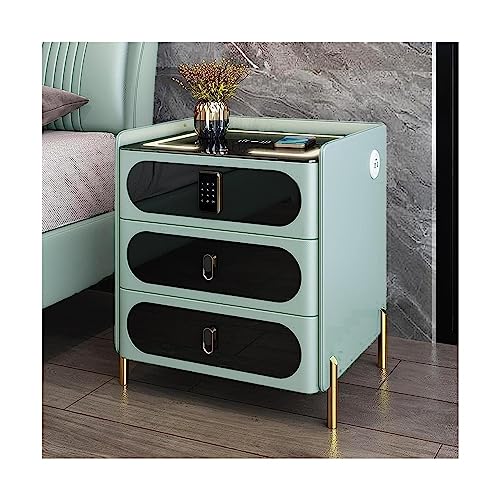 SJFJJKD Smart Wireless Lading Endtisch mit Schloss und LED Moderner Nachttischschrank mit USB -Ladehäfen 3 Schubladen Holz Nachttisch Friendship Years von SJFJJKD