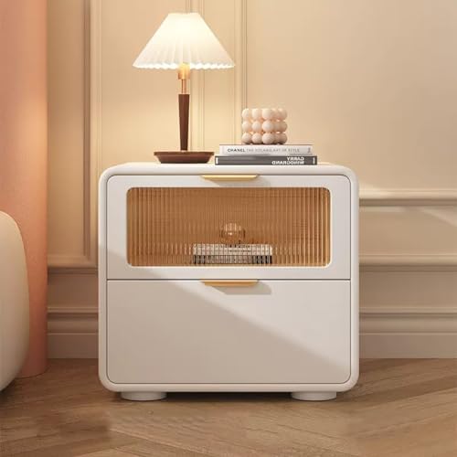Schwarzer PU -Nachttisch mit 2 Schubladen mit temperiertem Glas und Legierungspunkten ideal für Schlafzimmer und Wohnzimmer 50 cm/19,7 Zoll Größe Friendship Years von SJFJJKD