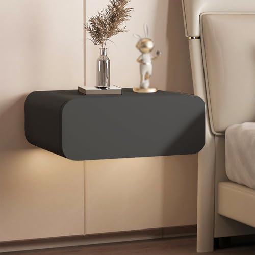 Schwimmender Nachtständer mit Schubladen, Wandmontage mit Metallstrecke, schwimmendem Regal mit Schließfach, hängendem Nachttisch, Raumsparung, für Schlafzimmer, Veranda, Büro, Schwarz, 45 cm/18 Zoll von SJFJJKD