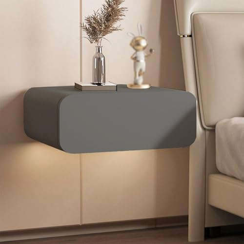 Schwimmender Nachtständer mit Schubladen, Wandmontage mit Metallstrecke, schwimmendem Regal mit Schließfach, hängendem Nachttisch, Raumsparung, für Schlafzimmer, Veranda, Büro, dunkelgrau, 35 cm/14in von SJFJJKD