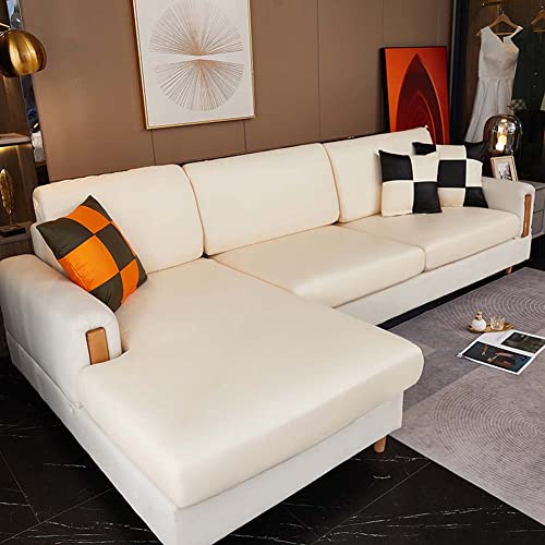 SJH Luxuriöser PU-Leder-Sofa-Schonbezug für 2-/3-/4-Sitzer, wasserdicht, dehnbar, mit Gummizug, Couch-Schutz, Möbelschutz für Haustiere und Kinder, Weiß von SJH