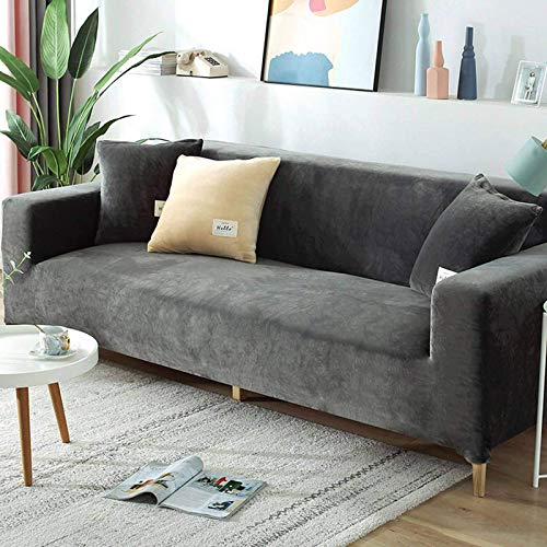 Samt-Sofabezug für 2-, 3-, 4-Sitzer, weicher Plüsch-Sofaschutz, Stretchbezug für Sofa und Armlehnen, wasserabweisend, Möbelschutz, Grau, 2-Sitzer, 140-170 cm von SJH