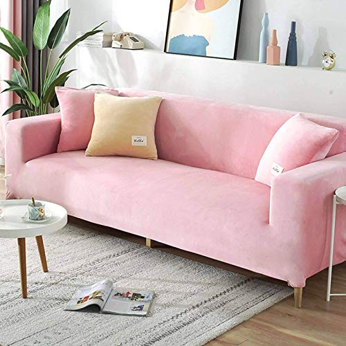 Samt-Sofabezug für 2-, 3-, 4-Sitzer, weicher Plüsch-Sofaschutz, Stretchbezug für Sofa und Armlehnen, wasserabweisend, Möbelschutz, Rosa, 3-Sitzer, 190-220 cm von SJH