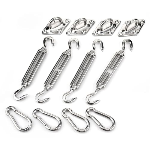 4 Stück Sonnensegel-Befestigungszubehör aus Edelstahl, Hardware-Kit, Spannschloss-Pad, Öse, Karabinerhaken, Haken, Schrauben, Silber 4 Stück Sonnensegel-Befestigungszubehör aus Edelstahl, Hardware-Kit, Spannschloss-Pad, Öse, Karabinerhaken, Haken, Schrauben, Silber von SJHDUNBW EUR