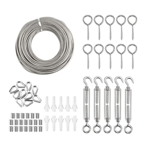 Sonnenschutz-Montagesätze, Sonnensegel-Hardware-Kit, Markisen-Überdachungszubehör, 304 Edelstahl, 30 m Metallkabel, Drahtseile von SJHDUNBW EUR