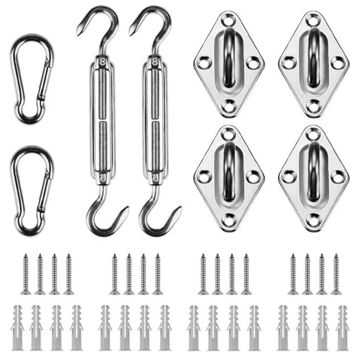 Sonnensegel-Befestigungszubehör, Edelstahl-Hardware-Kit, Spannschloss-Pad, Öse, Karabinerhaken, Haken, Schrauben, Zubehör Sonnensegel-Befestigungszubehör, Edelstahl-Hardware-Kit, Spannschloss-Pad, Öse, Karabinerhaken, Haken, Schrauben, Zubehör von SJHDUNBW EUR