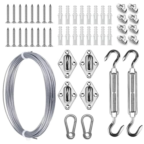 Sonnensegel-Hardware-Kit Markisen-Überdachungsbefestigungs-Installationszubehör-Set, strapazierfähig, mit 15,2 m Drahtseil von SJHDUNBW EUR