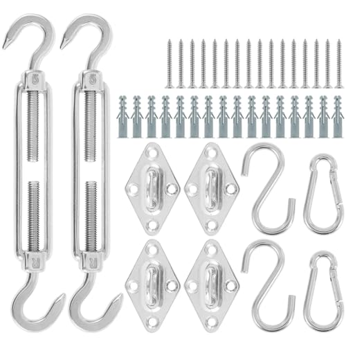 Sonnensegel-Überdachungszubehör, 22-teiliges Set, 304 Edelstahl-Hardware-Kit, Spannschloss-Pad, Öse, Karabinerhaken, Haken, Schrauben, Silber Sonnensegel-Überdachungszubehör, 22-teiliges Set, 304 Edelstahl-Hardware-Kit, Spannschloss-Pad, Öse, Karabinerhaken, Haken, Schrauben, Silber von SJHDUNBW EUR