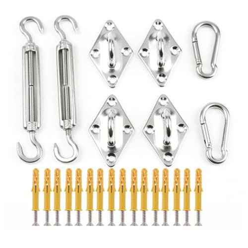 Sonnensegel-Überdachungszubehör, 24-teiliges Set, 304 Edelstahl-Hardware-Kit, Spannschloss-Pad, Öse, Karabinerhaken, Haken, Schrauben, Silber Sonnensegel-Überdachungszubehör, 24-teiliges Set, 304 Edelstahl-Hardware-Kit, Spannschloss-Pad, Öse, Karabinerhaken, Haken, Schrauben, Silber von SJHDUNBW EUR