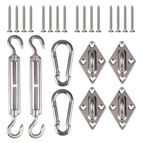 Sonnensegel-Überdachungszubehör, 24-teiliges Set, 304 Edelstahl-Hardware-Kit, Spannschloss-Pad, Öse, Karabinerhaken, Haken, Schrauben, Silber Sonnensegel-Überdachungszubehör, 24-teiliges Set, 304 Edelstahl-Hardware-Kit, Spannschloss-Pad, Öse, Karabinerhaken, Haken, Schrauben, Silber von SJHDUNBW EUR