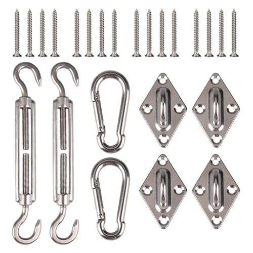 Sonnensegel-Überdachungszubehör, 24-teiliges Set, 304 Edelstahl-Hardware-Kit, Spannschloss-Pad, Öse, Karabinerhaken, Haken, Schrauben, Silber Sonnensegel-Überdachungszubehör, 24-teiliges Set, 304 Edelstahl-Hardware-Kit, Spannschloss-Pad, Öse, Karabinerhaken, Haken, Schrauben, Silber von SJHDUNBW EUR