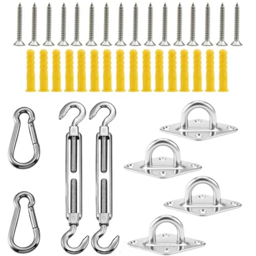 Sonnensegel-Überdachungszubehör, 40-teiliges Set, 304 Edelstahl-Hardware-Kit, Spannschloss-Pad, Öse, Karabinerhaken, Haken, Schrauben, Silber Sonnensegel-Überdachungszubehör, 40-teiliges Set, 304 Edelstahl-Hardware-Kit, Spannschloss-Pad, Öse, Karabinerhaken, Haken, Schrauben, Silber von SJHDUNBW EUR