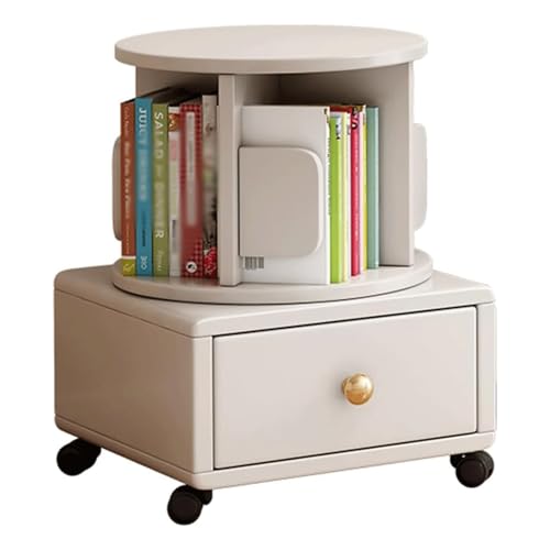 SJHDUNBW Nachttisch Drehbares Bücherregal Kleines Bücherregal mit Schublade und Rollen Bücherregal Aufbewahrung & Zeitschriftenständer Leicht erreichbares Bücherregal Bücherregal von SJHDUNBW