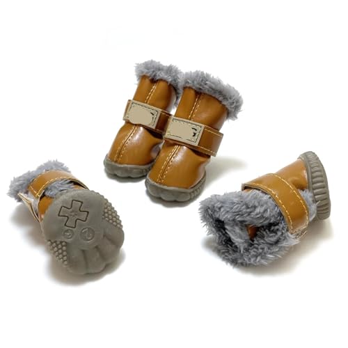 Hundeschuhe Pfotenschutz Outdoor Klassische Hundeschuhe mit Plüschfutter for kleine bis große Hunde Klettverschluss, rutschfeste Stiefeletten for den Außenbereich, for Winter(Earthy yellow,3XL) von SJHFKDK