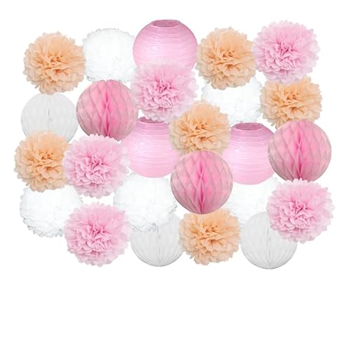 Papierlampion,Lampions 25 Stücke Rosa/Weiß Papier Laternen Set 15 Cm / 20 Cm / 25 Cm / 30 Cm For Hochzeit Ereignis Party Dekoration Ferienbedarf Papierkugel(Style 6,8inch (20cm)) von SJHFKDK
