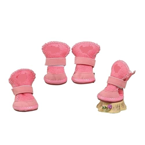 SJHFKDK Hundeschuhe Pfotenschutz Outdoor 1 Set mit 4 Haustier-Schneestiefeln, Hundeschuhen, Plüsch-Baumwoll-Fußabdeckung for den Winter, klein, kann Nicht verlieren, warm, Herbst und(Pink,Samll) von SJHFKDK