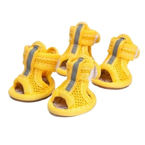 SJHFKDK Hundeschuhe Pfotenschutz Outdoor 4 Stück Sommer-Haustiersandalen mit Gummisohle, Hunde-Sneakers, reflektierende, atmungsaktive Mesh-Schuhe for kleine und mittelgroße Hunde(Yellow,L) von SJHFKDK