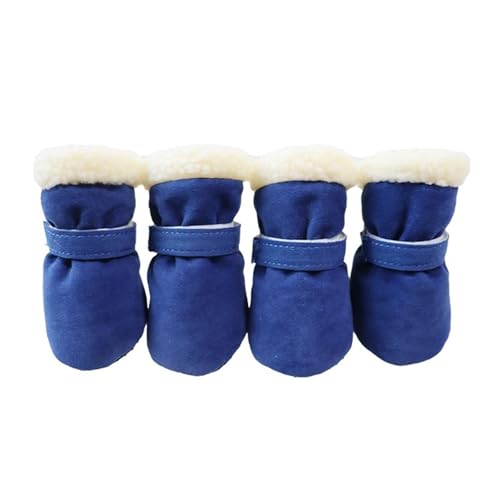 SJHFKDK Hundeschuhe Pfotenschutz Outdoor 4 Stück Winter wasserdichte warme Haustier-Zubehör Hundesocken Bootie Schuhe rutschfest for kleine Hunderassen Spaziergänge im Freien(Blue,M) von SJHFKDK