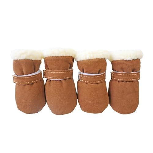 SJHFKDK Hundeschuhe Pfotenschutz Outdoor 4 Stück Winter wasserdichte warme Haustier-Zubehör Hundesocken Bootie Schuhe rutschfest for kleine Hunderassen Spaziergänge im Freien(Brown,XL) von SJHFKDK
