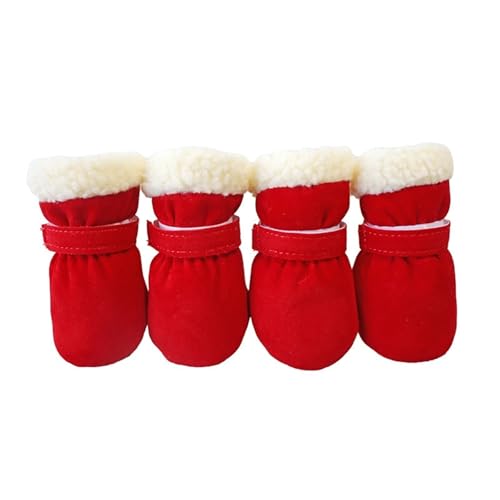 SJHFKDK Hundeschuhe Pfotenschutz Outdoor 4 Stück Winter wasserdichte warme Haustier-Zubehör Hundesocken Bootie Schuhe rutschfest for kleine Hunderassen Spaziergänge im Freien(Red,Samll) von SJHFKDK