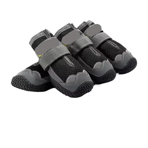 SJHFKDK Hundeschuhe Pfotenschutz Outdoor 4 Teile/Satz Hundeschuhe for Große Hunde Atmungsaktiv Professionelle Outdoor Anti-Rutsch Langlebig Haustier for Wandern Gummisohle(Black,7) von SJHFKDK