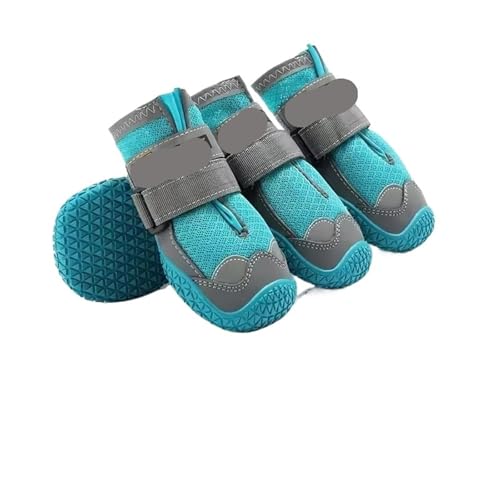 SJHFKDK Hundeschuhe Pfotenschutz Outdoor 4 Teile/Satz Hundeschuhe for Große Hunde Atmungsaktiv Professionelle Outdoor Anti-Rutsch Langlebig Haustier for Wandern Gummisohle(Blue,3) von SJHFKDK