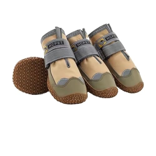 SJHFKDK Hundeschuhe Pfotenschutz Outdoor 4 Teile/Satz Hundeschuhe for Große Hunde Atmungsaktiv Professionelle Outdoor Anti-Rutsch Langlebig Haustier for Wandern Gummisohle(Waterproof Yellow,2) von SJHFKDK