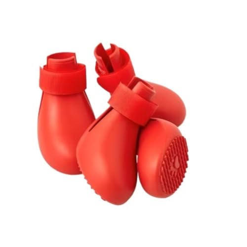 SJHFKDK Hundeschuhe Pfotenschutz Outdoor Anti-Verlust-Silikon-Hundestiefel for den Winter, wasserdicht, niedlich, kleine und große Fußabdeckungen, rutschfest(Red (4 Pieces),XX-Samll) von SJHFKDK
