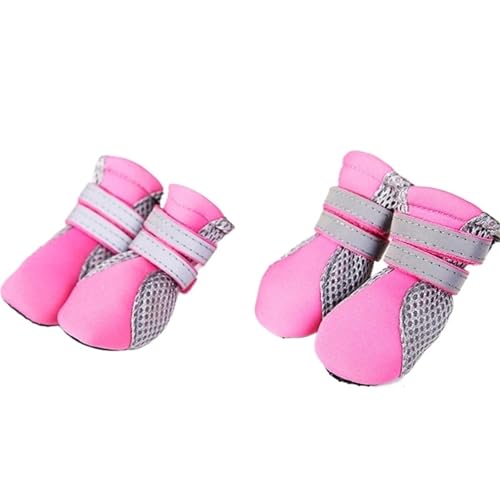SJHFKDK Hundeschuhe Pfotenschutz Outdoor Atmungsaktive Hunde-Outdoor-Spazierschuhe, Netz, weich, for die Nacht, reflektierende Stiefel for große und kleine Hunde(Pink,M) von SJHFKDK