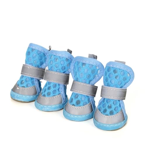 SJHFKDK Hundeschuhe Pfotenschutz Outdoor Hundeschuhe for kleine und mittelgroße Hunde, reflektierendes Netz, atmungsaktiv, Sommerschuhe, Welpen-Outdoor-Zubehör(Blue,2) von SJHFKDK
