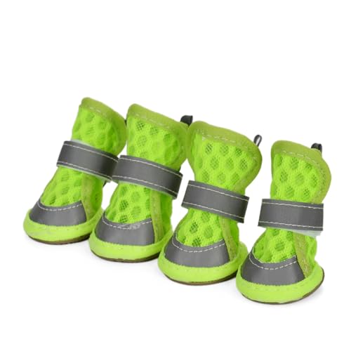 SJHFKDK Hundeschuhe Pfotenschutz Outdoor Hundeschuhe for kleine und mittelgroße Hunde, reflektierendes Netz, atmungsaktiv, Sommerschuhe, Welpen-Outdoor-Zubehör(Green,3) von SJHFKDK