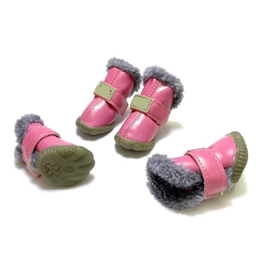 SJHFKDK Hundeschuhe Pfotenschutz Outdoor Klassische Hundeschuhe mit Plüschfutter for kleine bis große Hunde Klettverschluss, rutschfeste Stiefeletten for den Außenbereich, for Winter(Pink,3XL) von SJHFKDK